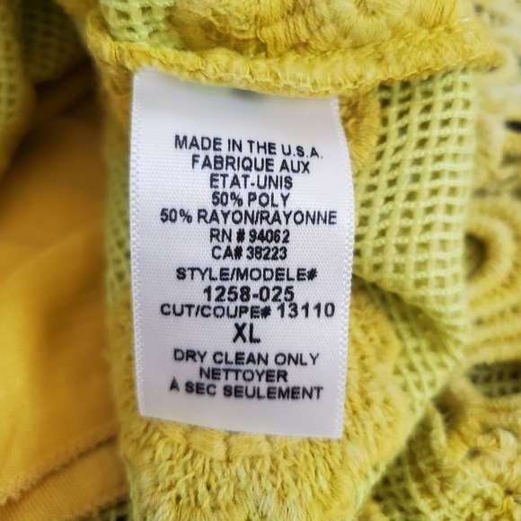 LANGUAGE DRESS SLEEVELESS FRINGE MUSTARD YELLOW EMBROIDERED FLORAL WOMANS ( XL ) - Picture 12 of 15